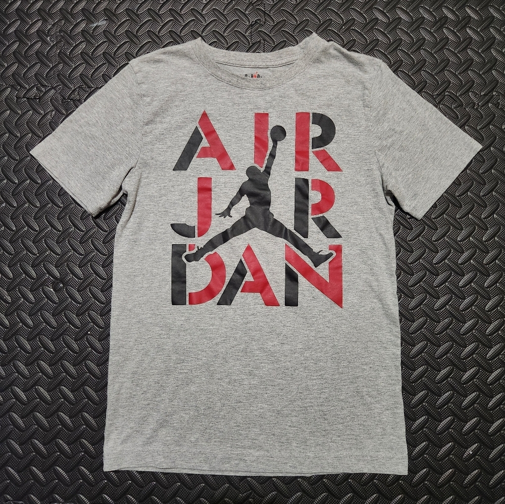 Air Jordan Boys Gray Tee with Red and Black Logo